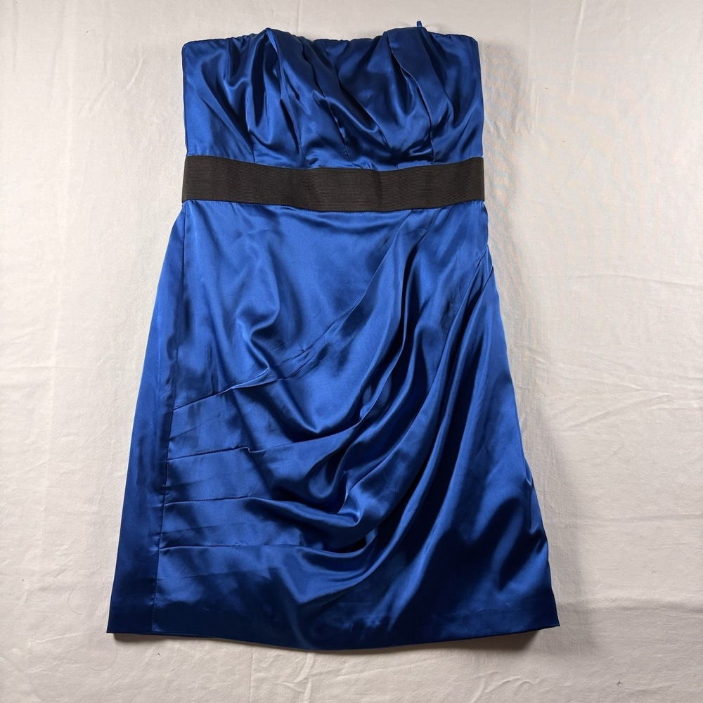 EXPRESS ROYAL BLUE STRAPLESS COCKTAIL DRESS BLACK BANDED WAIST SIZE 4